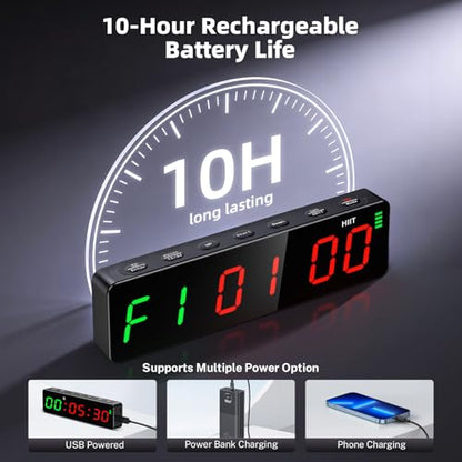 Portable Workout Timer, Workout Clock for Home Gym Garage Boxing, Gym Timer Clock with Strong Magnet, Powerful Battery, Adjustable Brightness for Fitness Enthusiasts Coaches