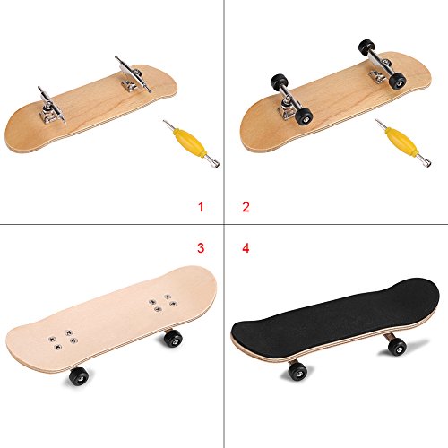 Duokon Fingerboard Skateboard, 1Pc Maple Wooden+Alloy Fingerboard Finger Skateboards with Box Reduce Pressure Kids Gifts(Black)