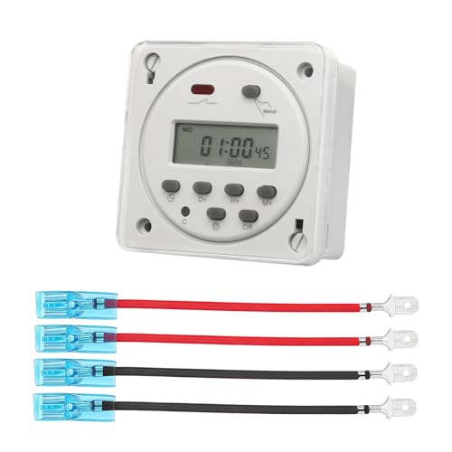 Baomain Time Switch Relay with 4 x Terminal Cable & Waterproof Cover,Digital LCD Programmable Timer,110V AC Input,200-250V 16A Output,28 Programs Daily/Weekly Schedule,CN101A - size: Timer with Terminal Cable & Cover