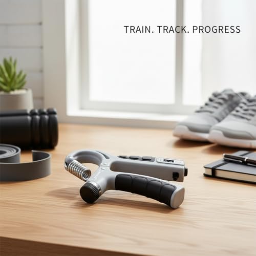 Adjustable Hand Grip Strengthener with Auto Counter, 10-100 lbs Resistance for Forearm Training, Ergonomic Non-Slip Design - color: Gray