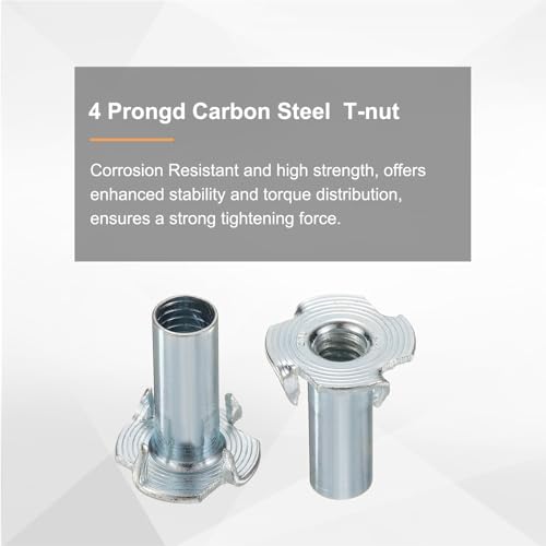 HARFINGTON 5/16x13mm T-Nuts 4 Pronged Tee Nut 0.83" x 0.51" Half Thread Carbon Steel Inserts for Wood, Rock Climbing Holds, Cabinetry, Furniture 50pcs - size: 5/16" x 0.51" x 0.83" x 0.51"