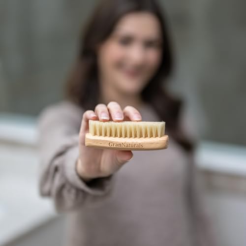 GranNaturals Palm Size Boar Bristle Smoothing Hair Brush - Soft White Bristle Slick Back Hairbrush for Slicking Hair to Create Sleek Style - Natural Wood Handle for Women + Men