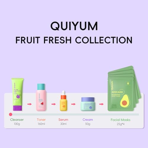QUIYUM Fruit Skin Care Set for Dry Sensitive Skin, Natural Skincare Kit | Hyaluronic Acid & 5-Ceramide, Birthday Gifts for Women, Hydrating, Repairing, Gentle, Gift Sets - size: 11 Count (Pack of 1)