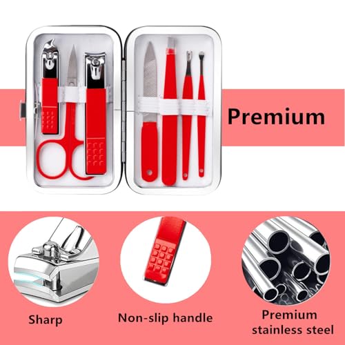 Nail Clippers for Women Manicure Kit Men Manicure Tool Nail Care Set | Nail Clipper Set Toenail Fingernail Travel Nail Clippers Kit Personal Care Tools with Travel Case Nail Grooming Kit Gifts - color: Red