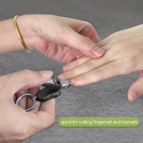 All Metal Foldable Nail Clippers, Stainless Steel Pocket Keychain Fingernail Clipper with Earpick & Keyrings, Poretable Compact Travel Nail Trimmer Cutter for Men Women Adults, Black - color: Black
