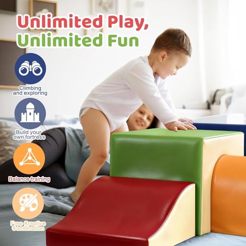 Sumbababy Toddler Climbing Foam Blocks: 4 PCS Indoor Play Gym with Slide and Stairs - Soft Playground Set for Kids - Includes Tunnel for Fun Climbers - style: Classic