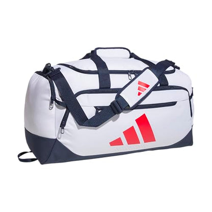adidas Defender 5 Duffel Bag for Sports, Gym and Travel, White/Night Indigo/Pure Ruby Red, OSFA - color: White/Night Indigo/Pure Ruby Red/Medium 59L, style: Medium 59l