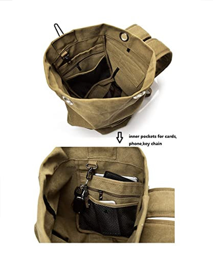 Large Capacity Travel Climbing Bag Tactical Military Duffel Bag Top Load Double Strap Canvas Backpack - color: Tan