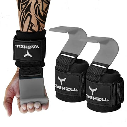 Weight Lifting Hooks, Padded Weight Lifting Straps Wrist Straps for Men and Women, Premium Deadlift Straps for Weightlifting and Powerlifting, Weight Lifting Gloves for Pull Ups - color: Gray