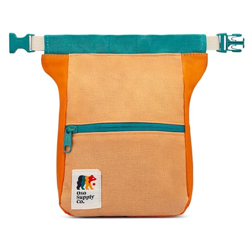 Oso Supply Co - Kulshan Bouldering Bucket, Large Size Chalk Bag for Rock Climbing, Chalk Pot with Magnetic Roll Down Closure, Brush Loop, Zippered Pockets for Climbers - color: Sandstone & Teal