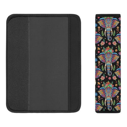 2 Piece Soft Padded Car Seat Belt Pad for Elderly Support, Stroller Pushchair High Chair, Elephant Wild Life Flowers Shoulder Harness Cover, Shock Absorption - color: Pattern 227