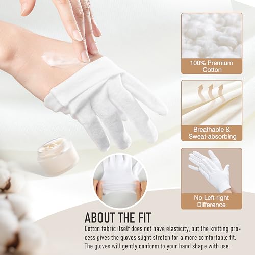 COOLJOB 6 Pairs Cotton Moisturizing Gloves for Dry Hands & Eczema, White S - color: White, size: Small