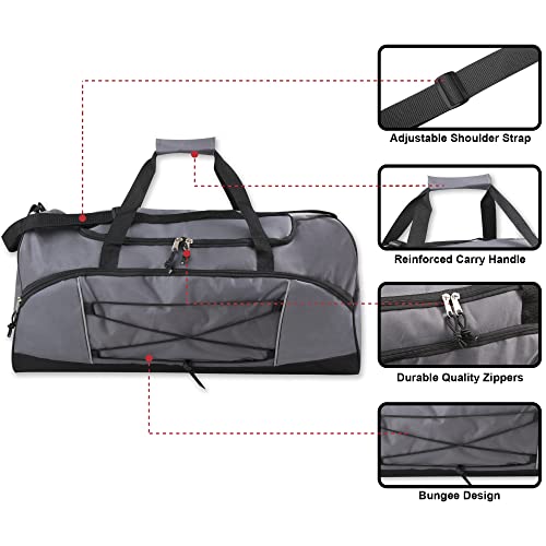 60 Liter, 26 Inch Duffle Bag – Heavy Duty Extra Large Sports Gym Equipment Travel Duffel Bag for Men and Women (Grey) - color: Grey