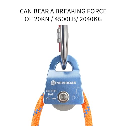 NewDoar Micro Mobile Single Pulley,20kN(4500 lb) Max Rope 1/2in for Rigging Arborist Climbing Rescue,CE Certified - color: Pack of 2(20KN Pulley Blue)