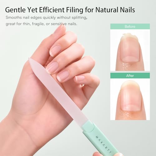 Makartt Glass Nail File for Natural Nails: Reusable Nail Care Tool, Green | Fast Shaping & Gentle Smoothing, Double-Sided Sandblasted Surface, Washable, Portable Lightweight Manicure Gift with Case - color: 1pc Green glass nail file