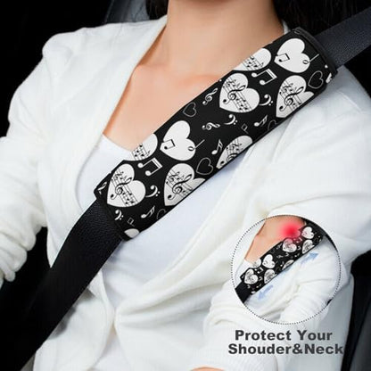 Soft Padded Car Seat Belt Pad for Elderly Support, Stroller Pushchair High Chair, 2 Pack Love Music Notes Black Shoulder Harness Cover Anti-Slip Pad - color: Pattern 1175