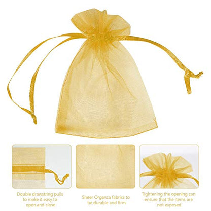 Boshen 100/200PCS Organza Gift Candy Sheer Bags Mesh Jewelry Pouches Drawstring Bulk for Wedding Party Favors Christmas (3" X 4"(100PCS), Gold) - color: Gold-3" X 4"(100PCS)