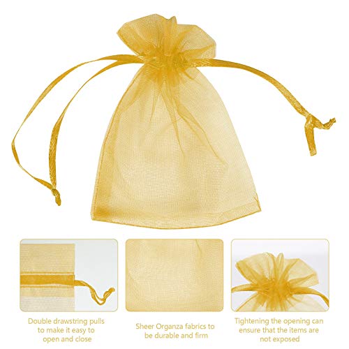 Boshen 100/200PCS Organza Gift Candy Sheer Bags Mesh Jewelry Pouches Drawstring Bulk for Wedding Party Favors Christmas (3" X 4"(200PCS), Gold) - color: Gold-3" X 4"(200PCS)