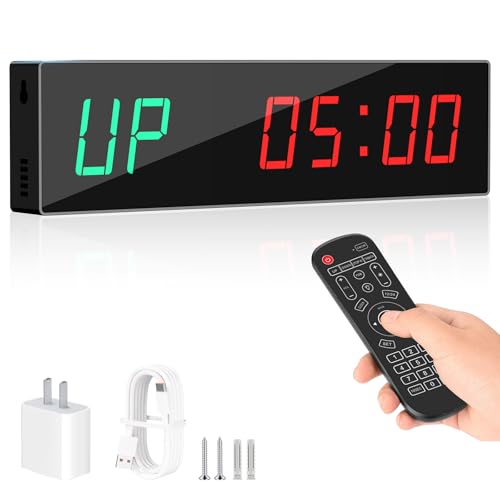 Dienmern Large Digital Gym Timer – Remote Control Gym Clock Wall with 9 Custom Modes Countdown/UP/Stopwatch/Interval, Workout Timer for Home Gym/Garage/Boxing/Outdoor Sport - color: Black