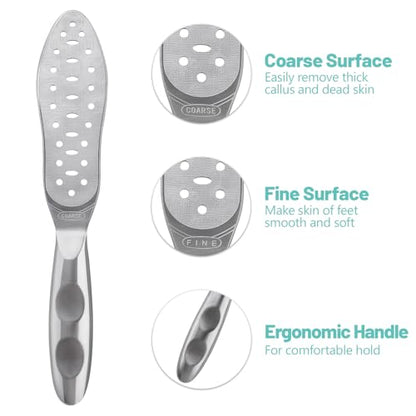 Foot File Callus Remover Stainless Steel Double Sided Foot Scraper, Foot Rasp for Dry and Wet Skin, Pedicure Tool for Feet Hard Skin and Cracked Heels