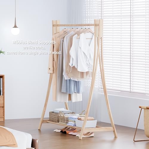 Wooden Retail Display Hanging Clothes Rack with Storage Shelf, 52" W x 57" H Freestanding Heavy Duty Clothing Drying Garment Rack for Hanging Clothes, Coat, Dress, Shirt, Hat - size: 52"W - Wood