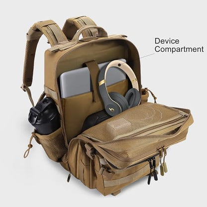 LHI Military Tactical Backpack for Men and Women 45L Army 3 Days Assault Pack Bag Large Rucksack with Shoe Compartment - color: 1.1 Khaki