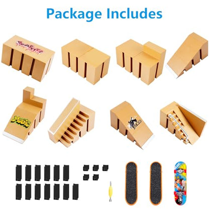 Fingerboard Skate Park Kit,Skateboard Finger Toys with 3 Finger Skateboards & 8 Skatepark Deck Ramp for Boys or Girls Gift, Mini Finger Board Skate Training for Kids Ages 5 and up