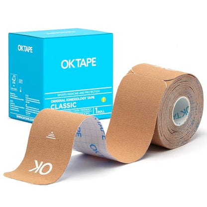 OK TAPE Precut Elastic Hypoallergenic Kinesiology Tape, 20 Strips | Sensitive Skin Friendly Latex Free Hypoallergenic Athletic Tape Roll for Muscle Joint Knee Waterproof Beige - color: Beige, size: 20 Count (Pack of 1)