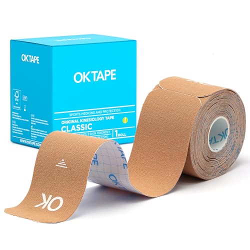 OK TAPE Precut Elastic Hypoallergenic Kinesiology Tape, 20 Strips | Sensitive Skin Friendly Latex Free Hypoallergenic Athletic Tape Roll for Muscle Joint Knee Waterproof Beige - color: Beige, size: 20 Count (Pack of 1)