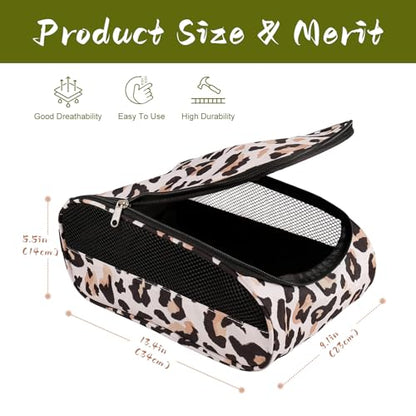 Golf Shoe Bag, Outdoor Zipper Sports Shoe Strap Bag with Air Mesh Ventilation, Durable Waterproof Golf Shoe Carry Bags with Sturdy Handle for Gym, Soccer, Running & Suitcase Packing (Leopard Print) - color: Brown Leopard