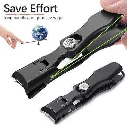 Nail Clippers with Wide Jaw, Safety Lock & Clippings Catcher, Great for Men Seniors Thick Toenails & Fingernail, No Splash Heavy Duty Stainless Steel Sharp Nail Cutter for Women, Black - color: Black