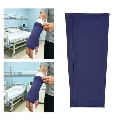 Cover Breathable Flexible Sleeve Soft Elastic Protector Reusable Nylon Spandex Material Open Finger Design Comfortable Compression Suitable, Dark Blue - color: Dark Blue