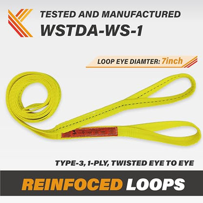 1-Ply Lifting Sling Straps 1”x 8ft - 1650lbs Vertical Capacity Heavy Duty Flat Eye Lift Sling, for Rigging Moving Towing Hoisting -2Pack - Kodiak Straps - color: 2 PACK, size: 1inch x 8ft