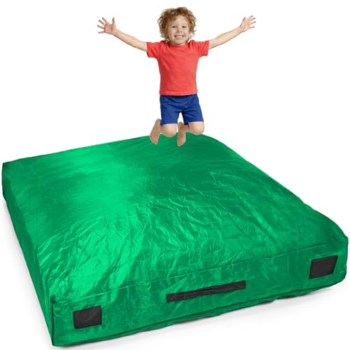 SaferBounce Crash Pad for Kids Sensory | Big 5Ft x 5Ft Or 3Ft x 4Ft | Autism Sensory Crash Mat for Jumping & Play | Crashpad | Soft Foam Landing Pad for Kids | Giant Pillow Mat | Climbing & Gymnastics - color: Green, size: Big