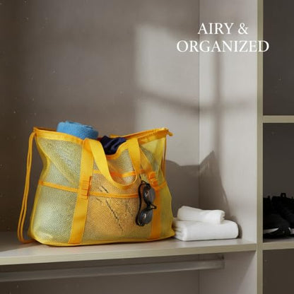 Mesh Drawstring Gym Bag, Breathable Nylon Storage for Wet Gear and Sports Equipment, 17 x 15 Inch (1 PC) - color: Yellow