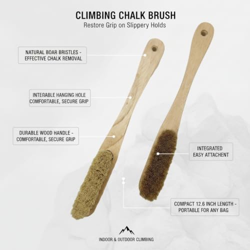 Clean Climbing Holds with Natural Boar Bristle Brush, Durable Wood Handle for Gym and Outdoor Use