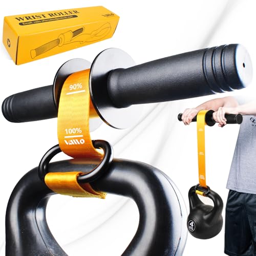 VAIIO Forearm Strengthener and Wrist Roller with Quick Locking Mechanism - Durable PVC Anti-Slip Grip Handles - Perfect for Men and Women - Ideal for Hand, Wrist, and Forearm Strength Training - color: Yellow