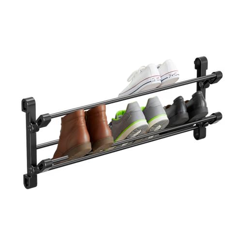 Foldable 26-Inch Wall Mounted Shoe Rack Organizer, Holds 6 Pairs, Small Hanging Shoe Rack for Entryway, Door or Closet, Space-Saving Wall Shoe Storage