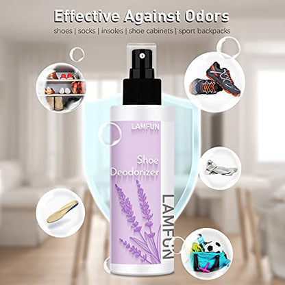 Shoe Odor Eliminator, LamFun Foot Shoe Deodorizer Spray, Natural Deodorant for Shoes, Feet, Sneakers, Work Boots, Air Freshener Spray, Lavender and Lemon