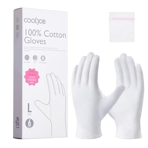 COOLJOB 6 Pairs Cotton Moisturizing Gloves for Dry Hands & Eczema, White XL - color: White, size: XL