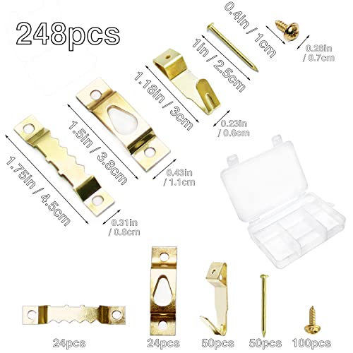 DIKOO Picture Hanging Keyhole Marked Tools and Frame Hanger Hooks Assorted | 248 Pieces Assortment with Picture Hanging , Nails, Single Keyhole Hangers and Sawtooth Hangers for Wall Mounting Supplies