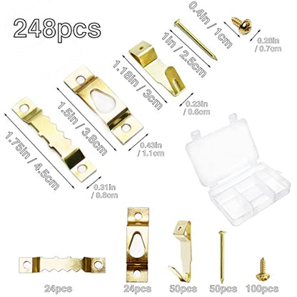 DIKOO Picture Hanging Keyhole Marked Tools and Frame Hanger Hooks Assorted | 248 Pieces Assortment with Picture Hanging , Nails, Single Keyhole Hangers and Sawtooth Hangers for Wall Mounting Supplies