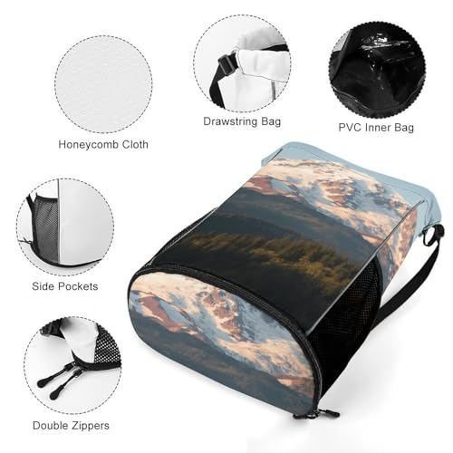 Small Gym Bag Mount Rainier Printed Drawstring Gym Bag for Men Lightweight Waterproof Drawstring Backpack for Women with Shoe Compartment for Travel Tourism Work And Fitness