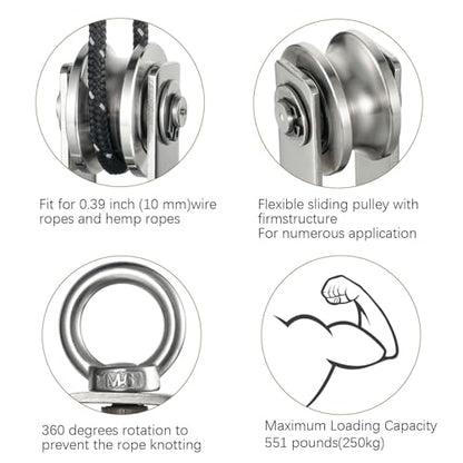 Cable Pulley Wheel for Rope with Ball Bearing, Smooth No Noise, 360° Swivel Small Wire Pulley for Pulley System Lifting, DIY Home Gym, Winch, 2 Pack