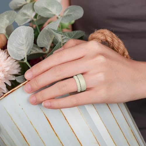 Egnaro Women's Stackable Silicone Rings, 2.5/5.5mm Wide 1.8/2mm Thick Bands | Comfort-Fit Rubber Bands Offer Breathable Flexibility for Nurses, Workouts, Pregnancy, Yoga, Travel, Office, and All-Day Wear - color: SETD4-Royal Black, Bright Peach, Princess