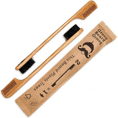 2-in-1 Sapling Mustache Brush & Comb (2-pack) from Green Beard Grmng - Boar Bristle & Bamboo