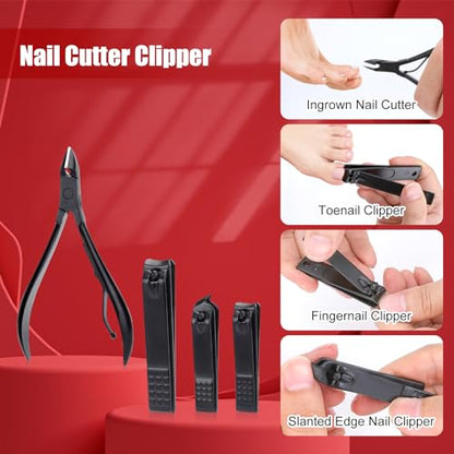 Manicure Set-Stainless Steel Nail Care Set-Professional Ingrown Toenail Clipper Grooming Tool-Pedicure Kit & Toe Nail Cutter-Thick Nail Scissors Toiletries with Cuticle Trimmer - color: Black&Red