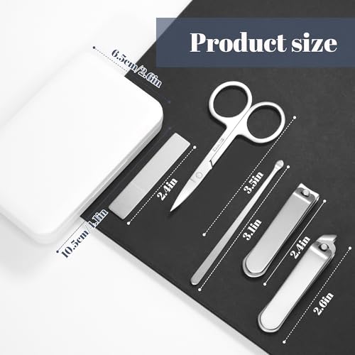 Calmi Compact Manicure Set for women, 5-in-1 Stainless Steel Nail Grooming Kit with Magnetic Travel Case – Small Nail Clippers & Tools for Daily Fingernail Care