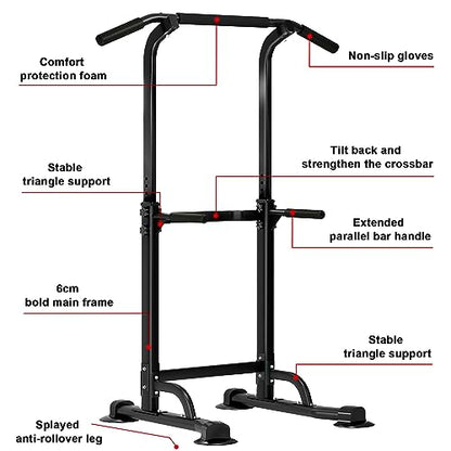 SogesHome Multi-Function Power Tower Pull Up Bar Dip Station for Home Gym | Height Adjustable PullUp Dip Stand, Full Body Strength Training Equipment, Fitness Workout for Push Ups Dips, 330LB Capacity - color: Black