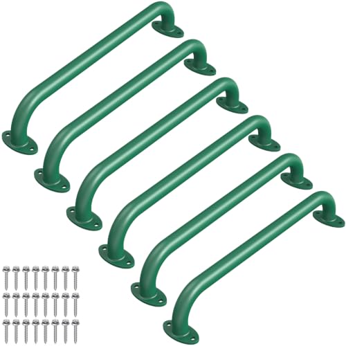 SELEWARE 6 Pcs 17" Green Metal Playground Handles Monkey Bars for Kids | 500LB Heavy Duty Fully Welded Steel Grab Bars for Indoor/Outdoor Playset Treehouse Climbing Frame Wall ladder Backyard - color: B: 17"-6 Pcs-green